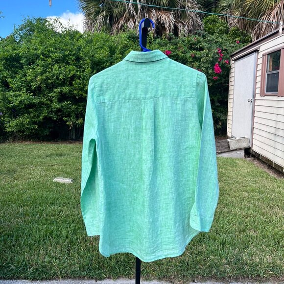 J. McLaughlin Britt Green 100% Linen Long Sleeve Button Up Shirt Size S - Picture 3 of 8